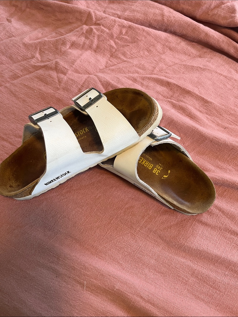 Birkenstock Arizona White Leather Double Buckle Slides